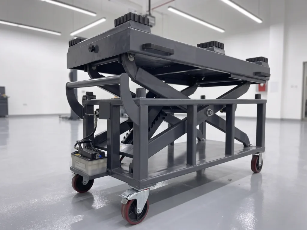 EV battery changing lifting platform, close-up of its main components