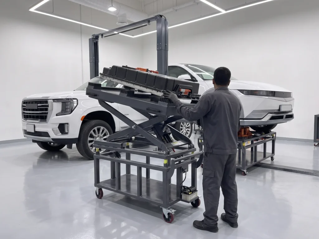 EV battery changing lifting platform, in use