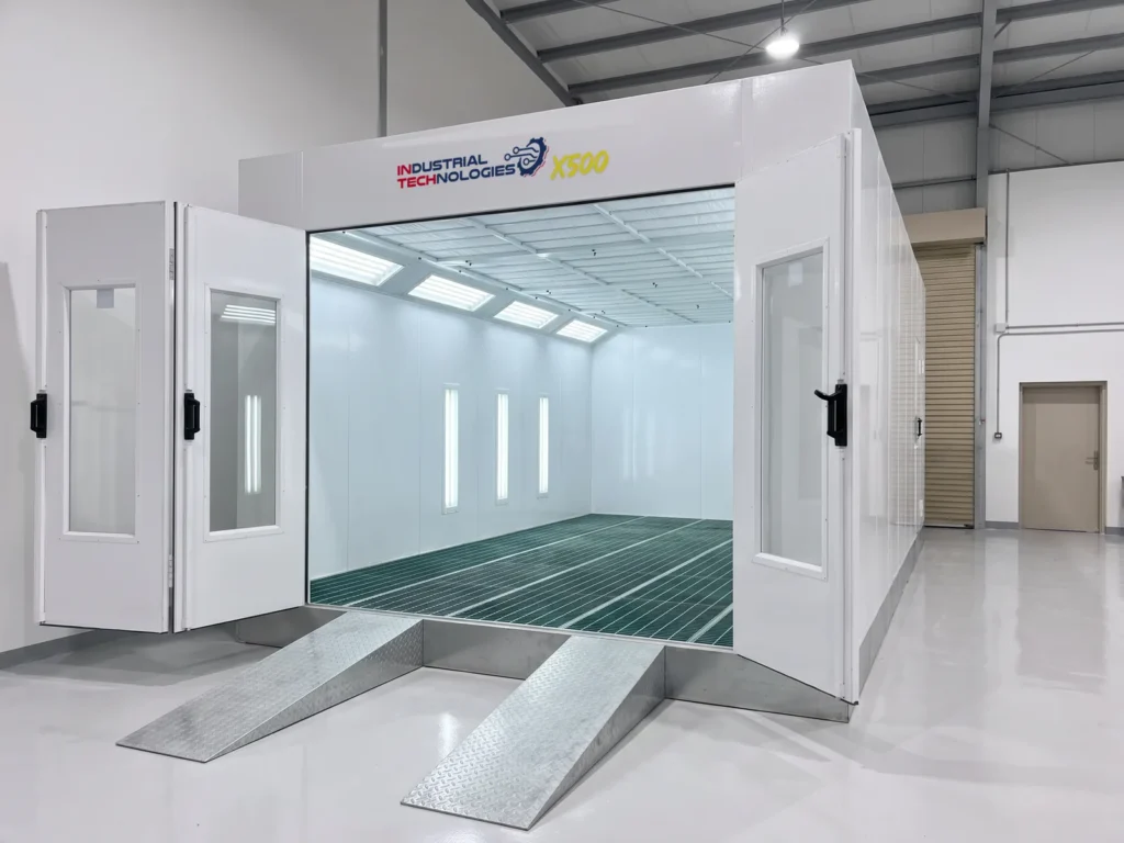 INTECH X500 paint booth in a car refinishing workshop