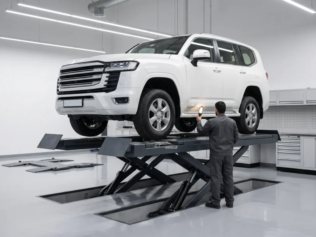 Small-platform scissor lift 4000 kg, in use