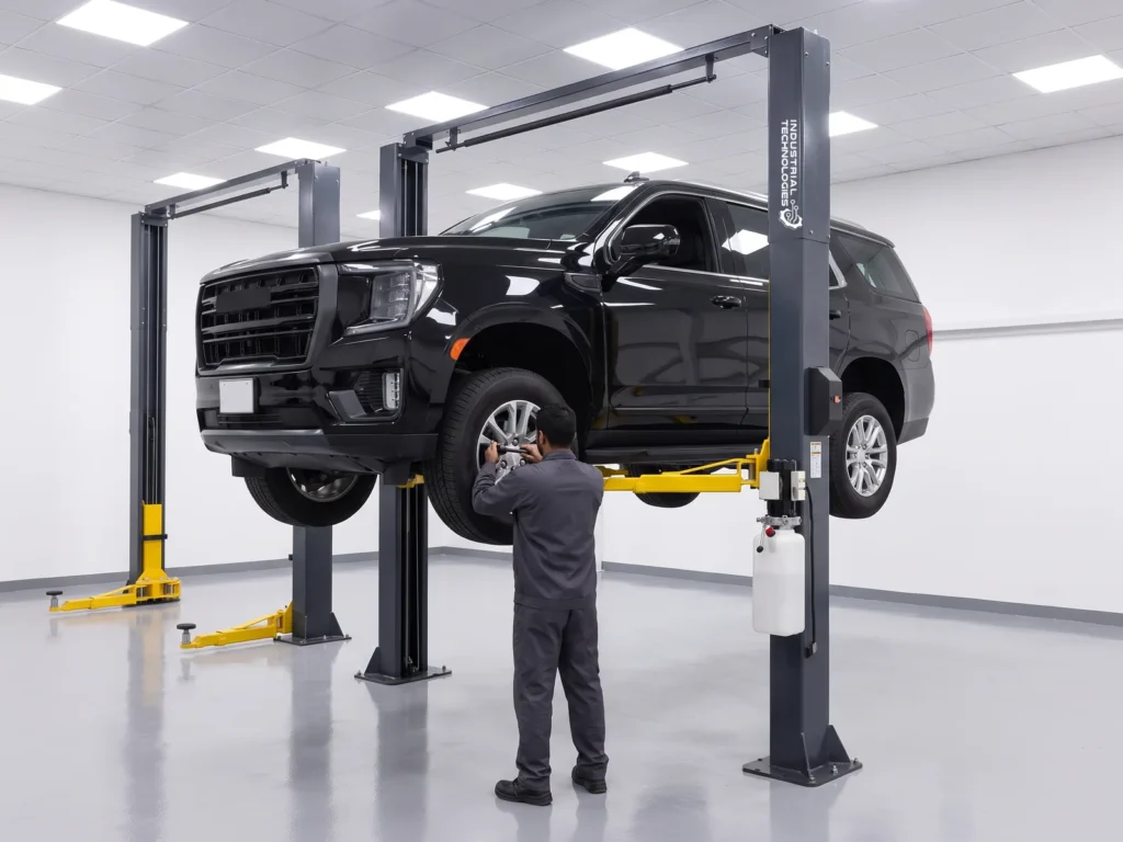 Clear-floor two-post lift 3900 mm, in use