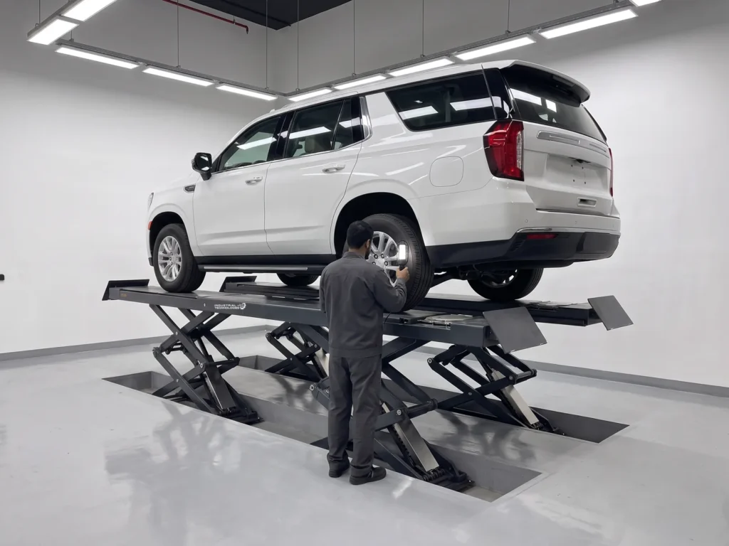 Ultrathin small-platform scissor lift 4500 kg, in use