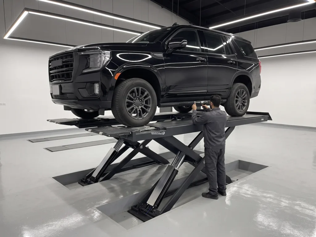 Ultrathin small-platform scissor lift 4000 kg, in use