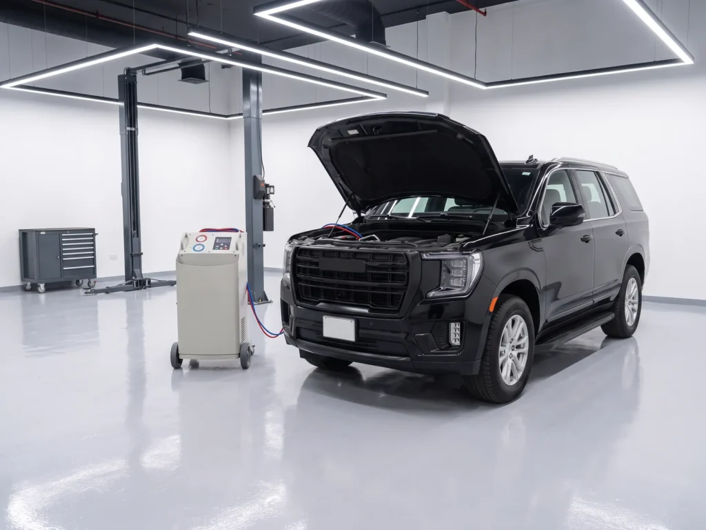 DaTo ACMAS302 AC service station, wide view inside the workshop